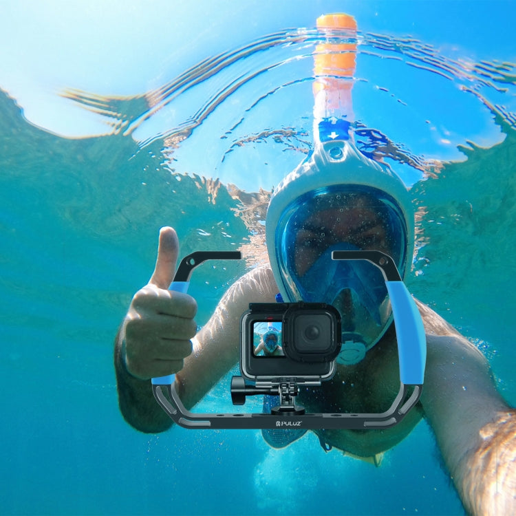 PULUZ Dual Silicone Handles Aluminium Alloy Underwater Diving Rig for GoPro, DJI OSMO Action, Insta360 and Other Action Cameras (Blue) - Diving Accessories by PULUZ | Online Shopping UK | buy2fix