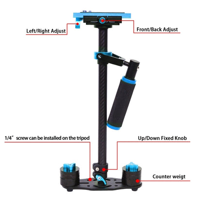 YELANGU 38.5-61cm Carbon Fiber Handheld Stabilizer for DSLR & DV Digital Video & Cameras, Capacity Range 0.5-3kg(Blue) - Camera Stabilizer by YELANGU | Online Shopping UK | buy2fix