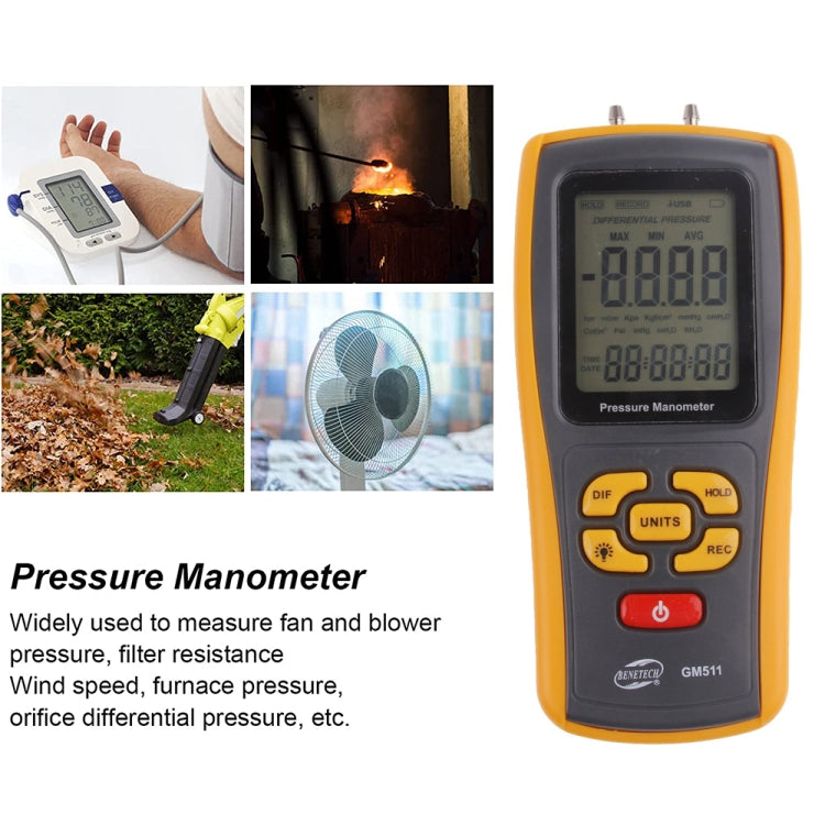 BENETECH GM511 LCD Display Pressure Manometer(Yellow) - Other Tester Tool by BENETECH | Online Shopping UK | buy2fix