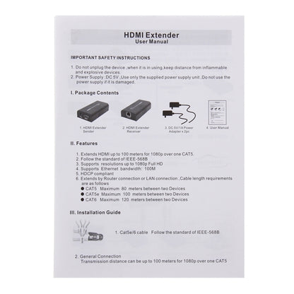 HDMI Extender over Single UTP CAT5e/6 Cable, Transmission Distance: 100m - Amplifier by buy2fix | Online Shopping UK | buy2fix