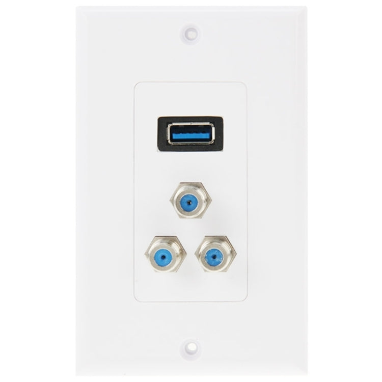 USB 3.0 Female Plug + 3 F Female Plugs Wall Plate Panel - Consumer Electronics by buy2fix | Online Shopping UK | buy2fix