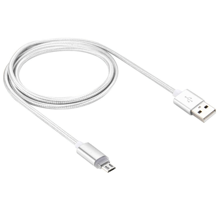 1m Woven Style Micro USB to USB 2.0 Data Sync Cable with LED Indicator Light(Silver) - Micro USB Cable by buy2fix | Online Shopping UK | buy2fix