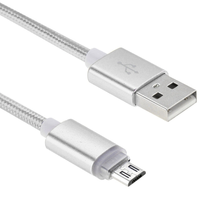 1m Woven Style Micro USB to USB 2.0 Data Sync Cable with LED Indicator Light(Silver) - Micro USB Cable by buy2fix | Online Shopping UK | buy2fix