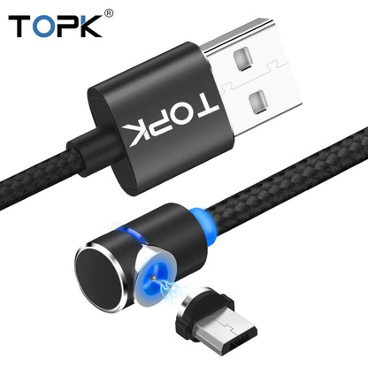 TOPK 1m 2.4A Max USB to Micro USB 90 Degree Elbow Magnetic Charging Cable with LED Indicator(Black) - Mobile Accessories by TOPK | Online Shopping UK | buy2fix