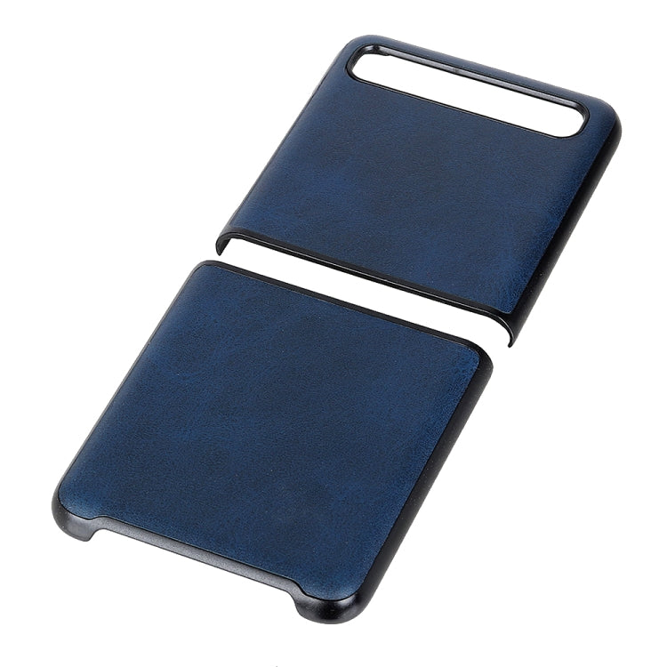 For Galaxy Z Flip Two-color Cow Leather Texture Folding Protective Case(Blue) - Samsung Accessories by buy2fix | Online Shopping UK | buy2fix