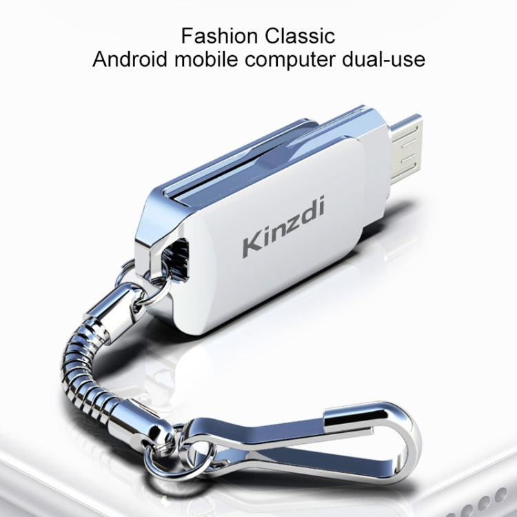 Kinzdi 32GB USB 2.0 Android Phone & Computer Dual-use Rotary Metal U Disk V8 (Silver) - USB Flash Drives by Kinzdi | Online Shopping UK | buy2fix