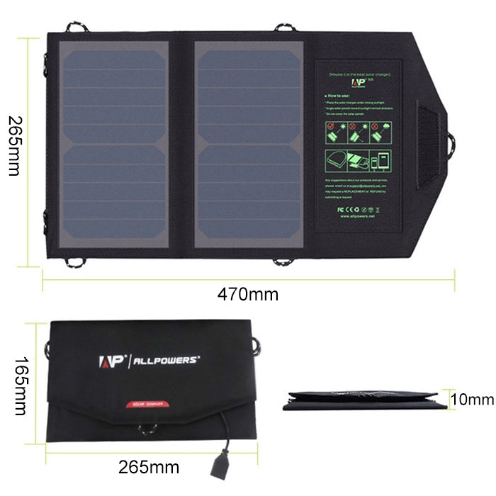 ALLPOWERS Solar Panel 10W 5V Solar Charger Portable Solar Battery Chargers Charging - Charger by buy2fix | Online Shopping UK | buy2fix