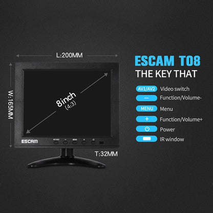 ESCAM T08 8 inch TFT LCD 1024x768 Monitor with VGA & HDMI & AV & BNC & USB for PC CCTV Security - Consumer Electronics by ESCAM | Online Shopping UK | buy2fix