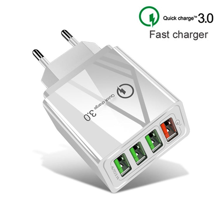 2 in 1 1m USB to 8 Pin Data Cable + 30W QC 3.0 4 USB Interfaces Mobile Phone Tablet PC Universal Quick Charger Travel Charger Set, EU Plug(White) - USB Charger by buy2fix | Online Shopping UK | buy2fix