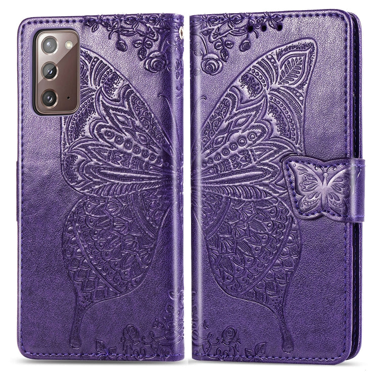 For Samsung Galaxy Note 20 Ultra Butterfly Love Flower Embossed Horizontal Flip Leather Case with Bracket / Card Slot / Wallet / Lanyard(Dark Purple) - Samsung Accessories by buy2fix | Online Shopping UK | buy2fix
