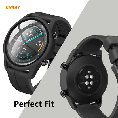 For Huawei Watch GT 2 46mm ENKAY Hat-Prince ENK-AC8202 Full Coverage PC Frosted Case + 9H Tempered Glass Protector(Pink) - Watch Cases by ENKAY | Online Shopping UK | buy2fix