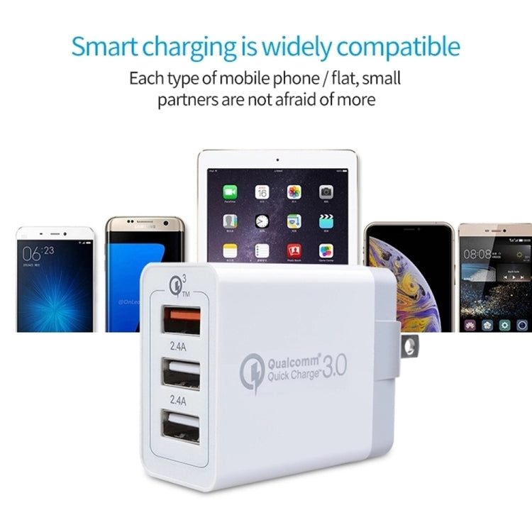 SDC-30W 2 in 1 USB to USB-C / Type-C Data Cable + 30W QC 3.0 USB + 2.4A Dual USB 2.0 Ports Mobile Phone Tablet PC Universal Quick Charger Travel Charger Set, US Plug - Mobile Accessories by buy2fix | Online Shopping UK | buy2fix