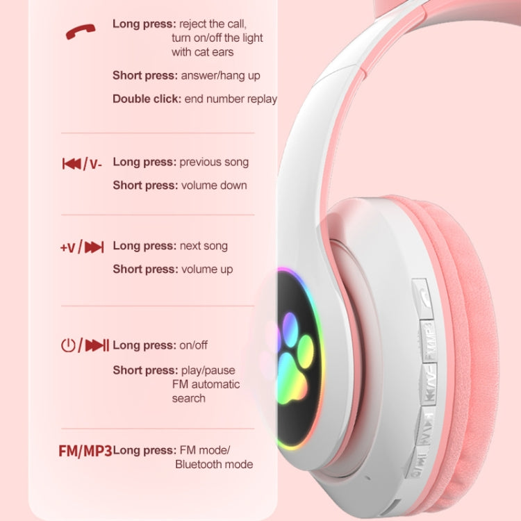 T&G TN-28 3.5mm Bluetooth 5.0 Dual Connection RGB Cat Ear Bass Stereo Noise-cancelling Headphones Support TF Card With Mic(Pink) - Headset & Headphone by T&G | Online Shopping UK | buy2fix