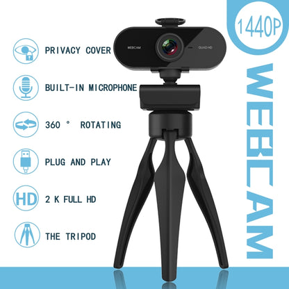 B1 4 Million Pixels 2K Resolution HD 1080P 360 Degrees Rotation Webcam with Mic & Tripod - Computer & Networking by buy2fix | Online Shopping UK | buy2fix