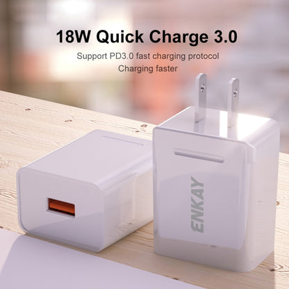 ENKAY Hat-Prince U036 18W 3A QC3.0 Fast Charging Power Adapter US Plug Portable Travel Charger With 3A 1m 8 Pin Cable - Mobile Accessories by ENKAY | Online Shopping UK | buy2fix