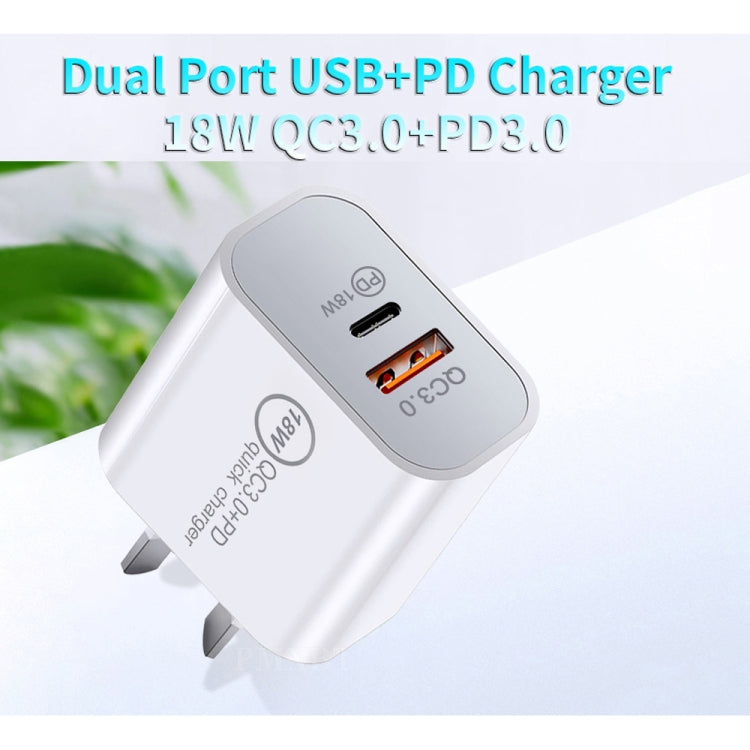 SDC-18W 18W PD 3.0 + QC 3.0 USB Dual Fast Charging Universal Travel Charger with Type-C / USB-C to Type-C / USB-C Fast Charging Data Cable, AU Plug - Mobile Accessories by buy2fix | Online Shopping UK | buy2fix