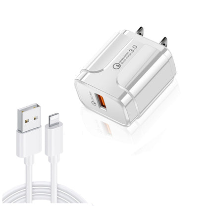 LZ-023 18W QC 3.0 USB Portable Travel Charger + 3A USB to 8 Pin Data Cable, US Plug(White) - Apple Accessories by buy2fix | Online Shopping UK | buy2fix