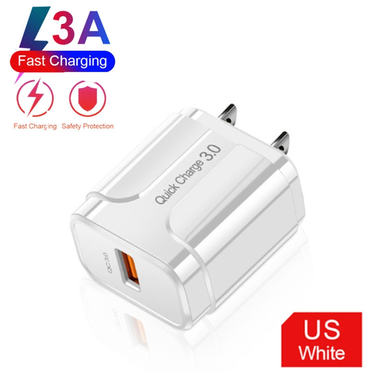 LZ-023 18W QC 3.0 USB Portable Travel Charger + 3A USB to 8 Pin Data Cable, US Plug(White) - Apple Accessories by buy2fix | Online Shopping UK | buy2fix