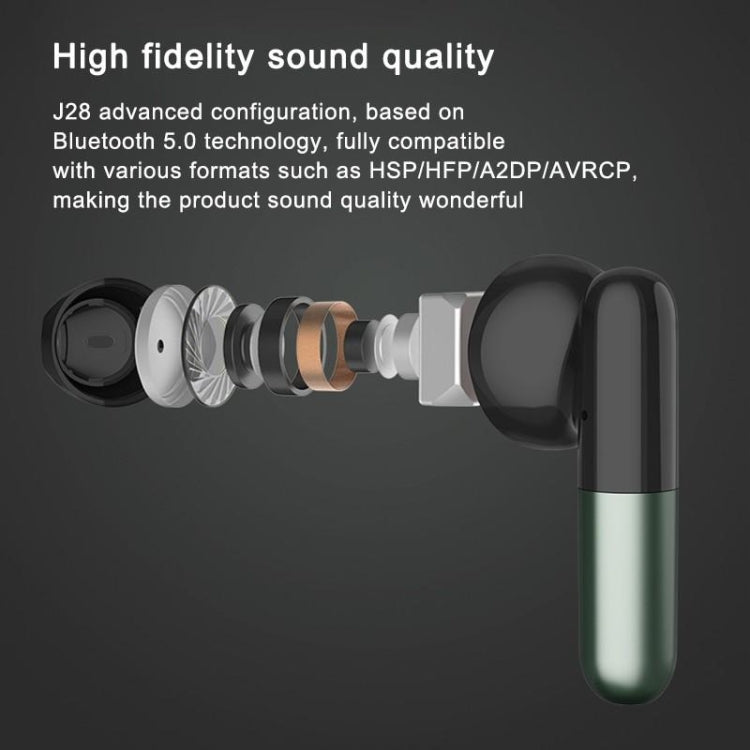 J28 TWS Wireless Bluetooth Earphones LED Digital Display HIFI Music Sport Earphone(Green) - TWS Earphone by buy2fix | Online Shopping UK | buy2fix