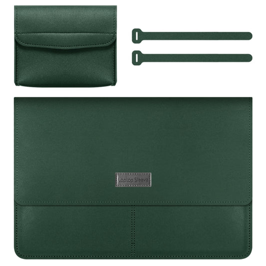 Litchi Pattern PU Leather Waterproof Ultra-thin Protection Liner Bag Briefcase Laptop Carrying Bag for 13-14 inch Laptops(Dark green) - Computer & Networking by buy2fix | Online Shopping UK | buy2fix