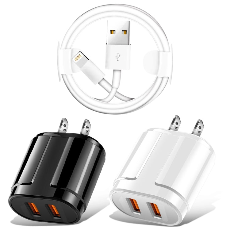 Dual USB Portable Travel Charger + 1 Meter USB to 8 Pin Data Cable, US Plug(White) - Normal Style Cable by buy2fix | Online Shopping UK | buy2fix