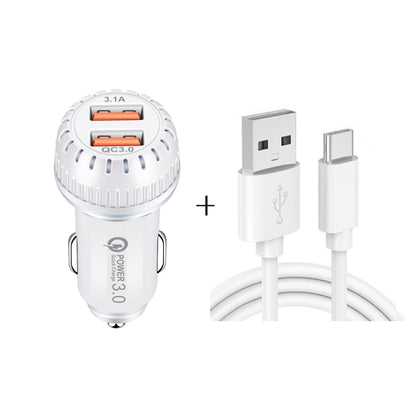 YSY-349 QC3.0 Dual Port USB Car Charger + 3A USB to USB-C / Type-C Data Cable, Length: 1m(White) - In Car by buy2fix | Online Shopping UK | buy2fix