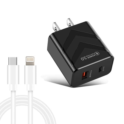 LZ-715 20W PD + QC 3.0 Dual Ports Fast Charging Travel Charger with USB-C / Type-C to 8 Pin Data Cable，US Plug(Black) - Apple Accessories by buy2fix | Online Shopping UK | buy2fix