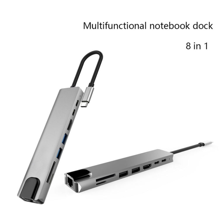 Aluminum Alloy 8 in 1 Multi HD USB 3.0 USB-C Hub Adapter Charging SD PD and TF RJ45 Card Reader Adapter for MacBook Pro Air - Computer & Networking by buy2fix | Online Shopping UK | buy2fix