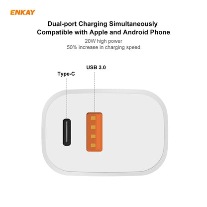 ENKAY Hat-Prince 20W PD Type-C + QC 3.0 USB Fast Charging Travel Charger Power Adapter with Fast Charge Data Cable, US Plug(With 8 Pin Cable) - Apple Accessories by ENKAY | Online Shopping UK | buy2fix