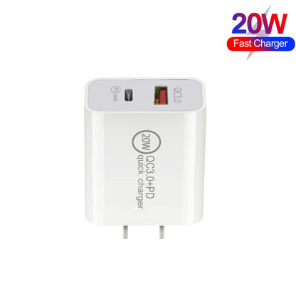 20W PD Type-C + QC 3.0 USB Interface Fast Charging Travel Charger with USB to 8 Pin Fast Charge Data Cable US Plug - USB Charger by buy2fix | Online Shopping UK | buy2fix