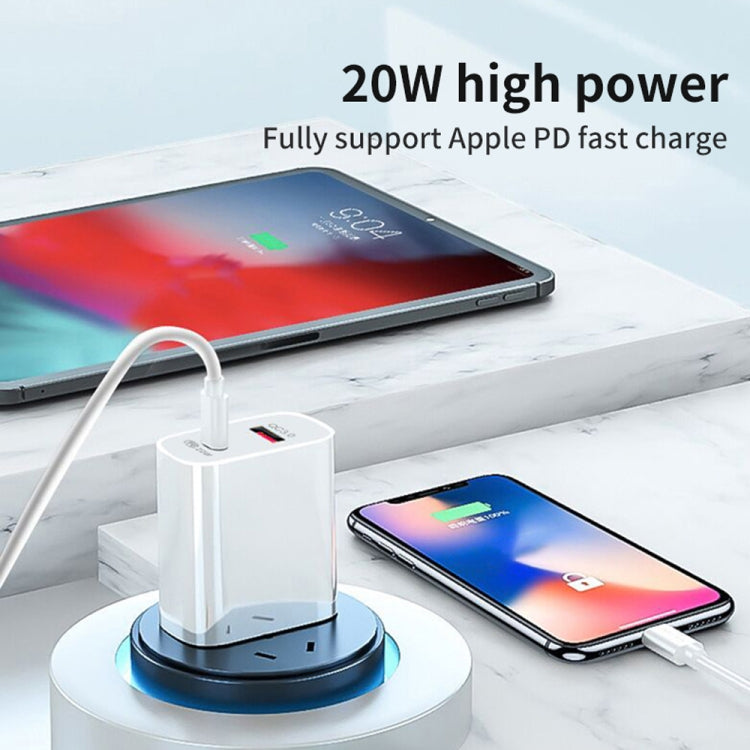 20W PD Type-C + QC 3.0 USB Interface Fast Charging Travel Charger with USB-C / Type-C to 8 Pin Fast Charge Data Cable EU Plug - USB Charger by buy2fix | Online Shopping UK | buy2fix