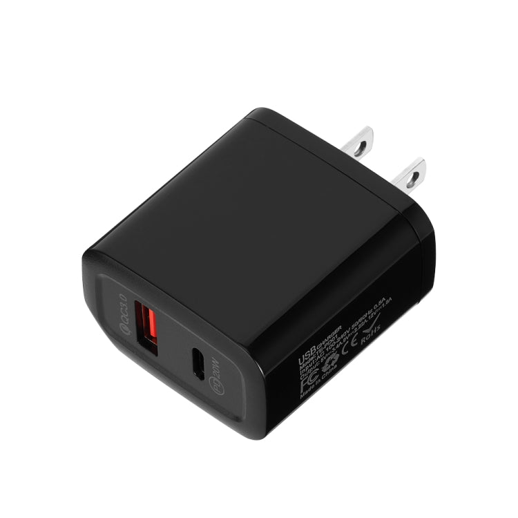 TE-PD01 PD 20W + QC3.0 USB Dual Ports Quick Charger with Indicator Light, US Plug(Black) - USB Charger by buy2fix | Online Shopping UK | buy2fix