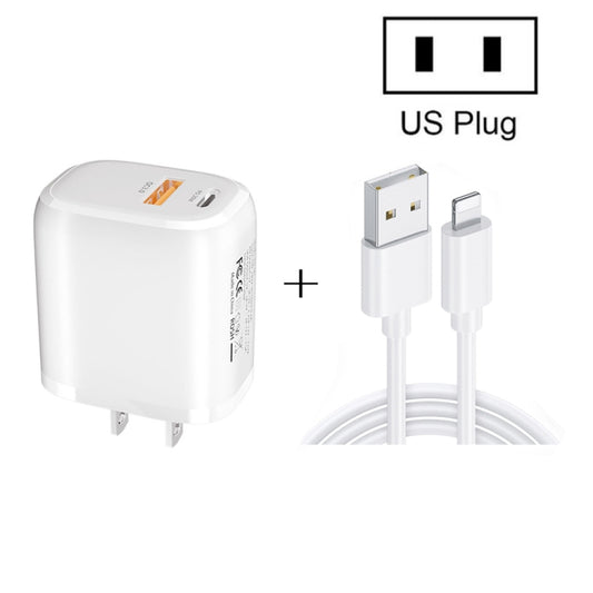 CS-20W Mini Portable PD3.0 + QC3.0 Dual Ports Fast Charger with 3A USB to 8 Pin Data Cable(US Plug) - Apple Accessories by buy2fix | Online Shopping UK | buy2fix
