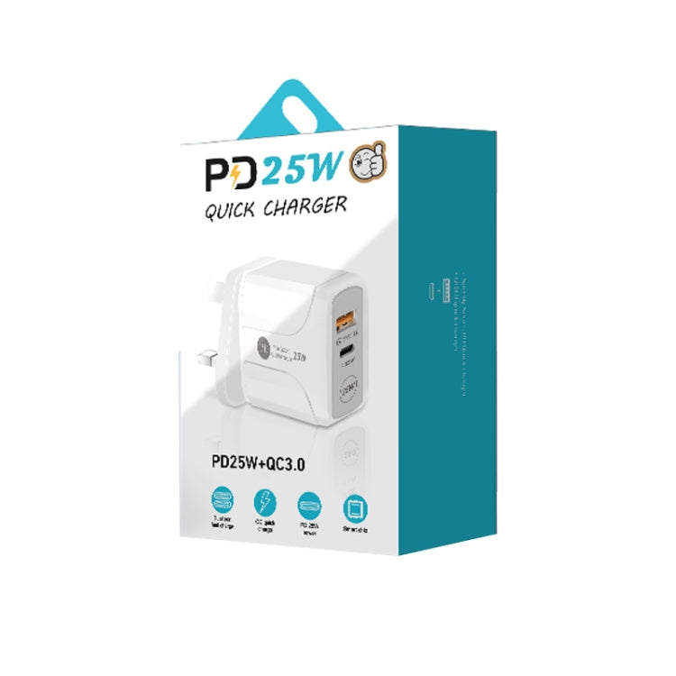 PD25W USB-C / Type-C + QC3.0 USB Dual Ports Fast Charger, UK Plug(Black) - USB Charger by buy2fix | Online Shopping UK | buy2fix