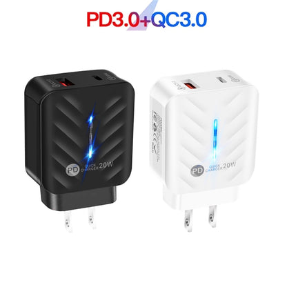 PD03 20W PD3.0 + QC3.0 USB Charger with USB to 8 Pin Data Cable, US Plug(White) - Apple Accessories by buy2fix | Online Shopping UK | buy2fix