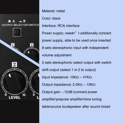 B066 Mini Stereo 8 Channel RCA Non Source Sound Passive Mixer, No Power Supply - Consumer Electronics by buy2fix | Online Shopping UK | buy2fix