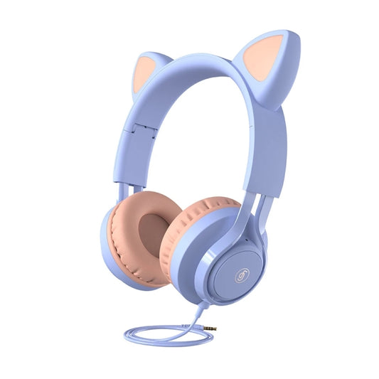 EP08 Cute Cat Ear Child Music Stereo Wired Headset with Mic(Purple) - Apple Accessories by buy2fix | Online Shopping UK | buy2fix