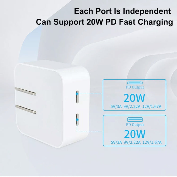 SDC-40W Dual PD USB-C / Type-C Charger for iPhone / iPad Series, US Plug - Apple Accessories by buy2fix | Online Shopping UK | buy2fix