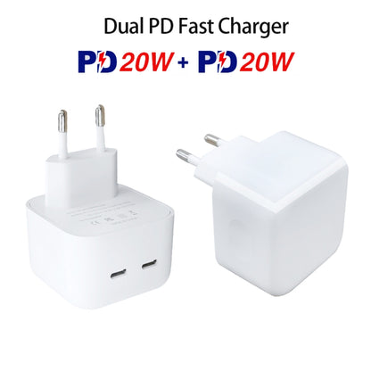 SDC-40W Dual PD USB-C / Type-C Ports Charger with 1m Type-C to Type-C Data Cable, EU Plug - Mobile Accessories by buy2fix | Online Shopping UK | buy2fix