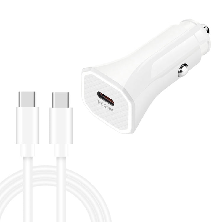 TE-P2 PD20W USB-C / Type-C Car Charger with Type-C to Type-C Data Cable(White) - Car Charger by buy2fix | Online Shopping UK | buy2fix