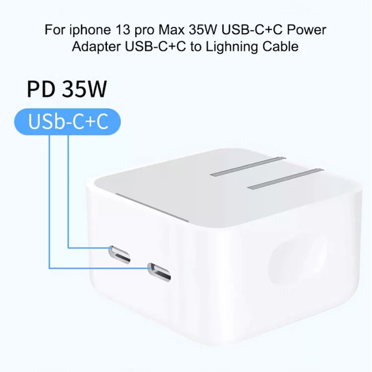 PD 35W Dual USB-C / Type-C Ports Charger with 1.5m Type-C to 8 Pin Data Cable, US Plug - USB Charger by buy2fix | Online Shopping UK | buy2fix