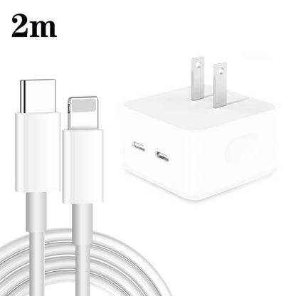 PD 35W Dual USB-C / Type-C Ports Charger with 2m Type-C to 8 Pin Data Cable, US Plug - Apple Accessories by buy2fix | Online Shopping UK | buy2fix