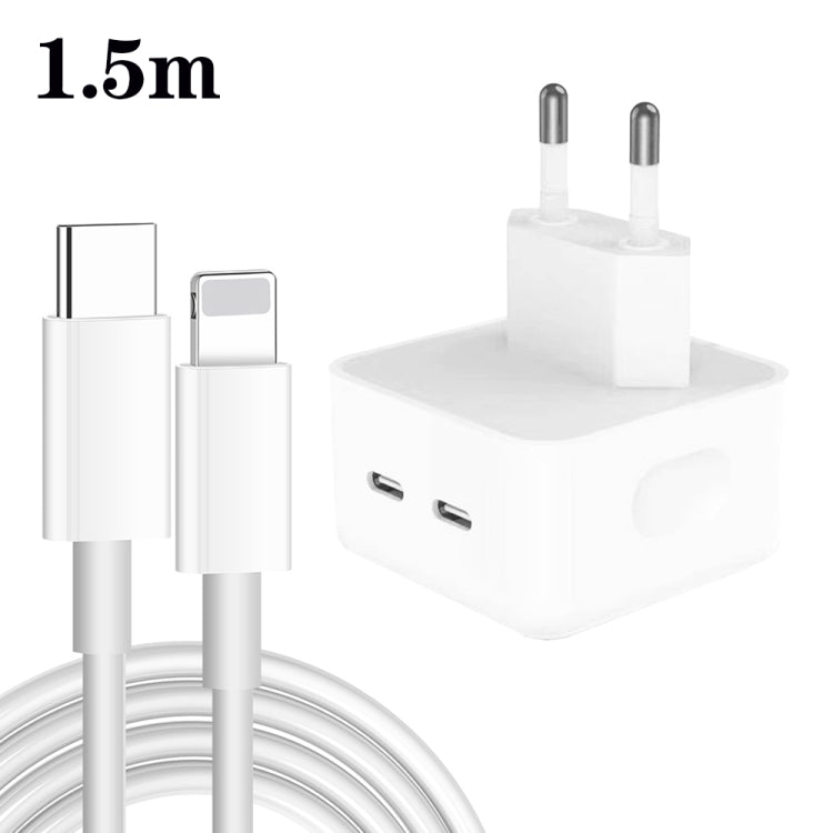 PD 35W Dual USB-C / Type-C Ports Charger with 1.5m Type-C to 8 Pin Data Cable, EU Plug - Apple Accessories by buy2fix | Online Shopping UK | buy2fix