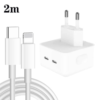 PD 35W Dual USB-C / Type-C Ports Charger with 2m Type-C to 8 Pin Data Cable, EU Plug - Apple Accessories by buy2fix | Online Shopping UK | buy2fix