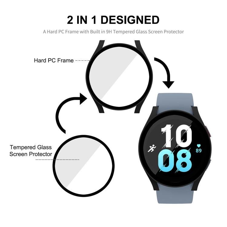 For Samsung Galaxy Watch5 44mm ENKAY Hat-Prince Full Coverage PC Frame + 9H Tempered Glass Case(Black) - Watch Cases by ENKAY | Online Shopping UK | buy2fix