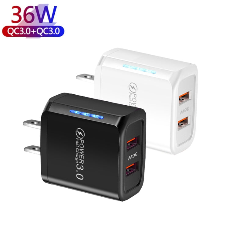 36W Dual Port QC3.0 USB Mobile Phone Charger Dual 18W Output, US Plug(White) - Apple Accessories by buy2fix | Online Shopping UK | buy2fix