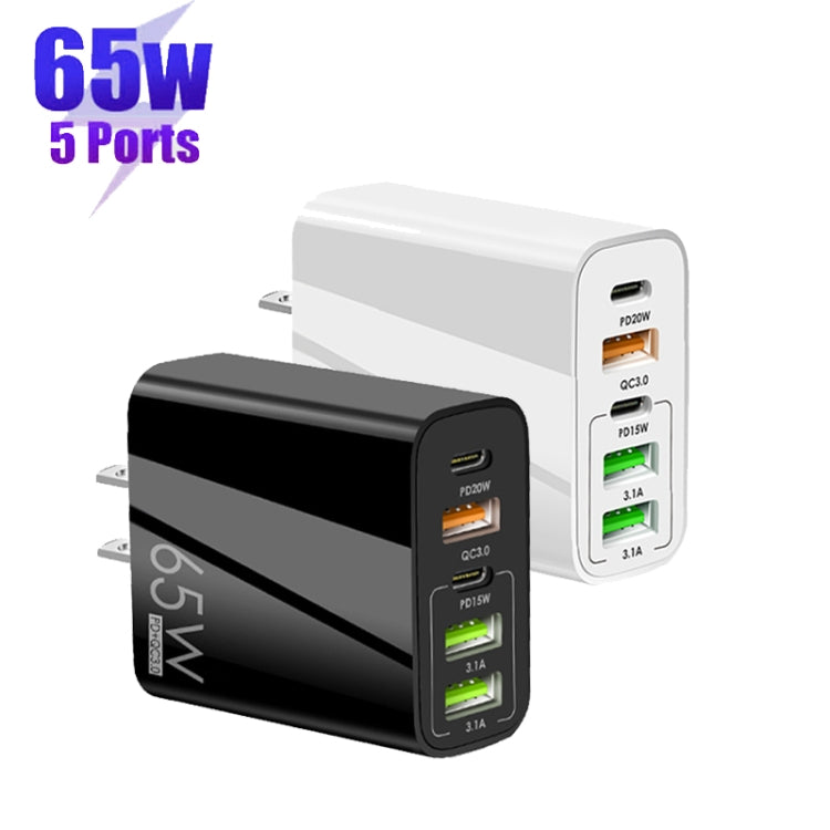 65W Dual PD Type-C + 3 x USB Multi Port Charger with 3A USB to 8 Pin Data Cable, US Plug(Black) - USB Charger by buy2fix | Online Shopping UK | buy2fix