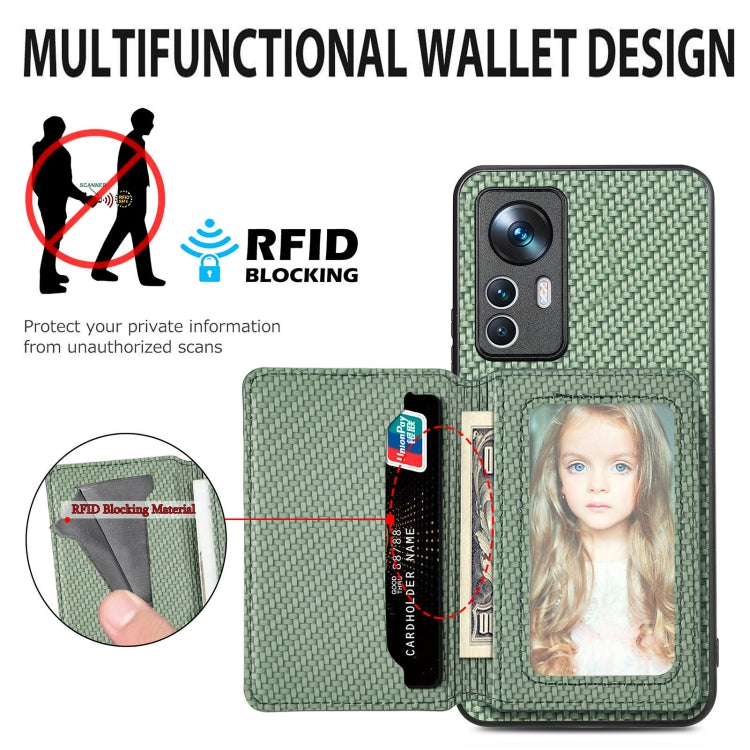 For Xiaomi 12T Carbon Fiber Magnetic Card Bag Phone Case(Khaki) - Xiaomi Cases by buy2fix | Online Shopping UK | buy2fix