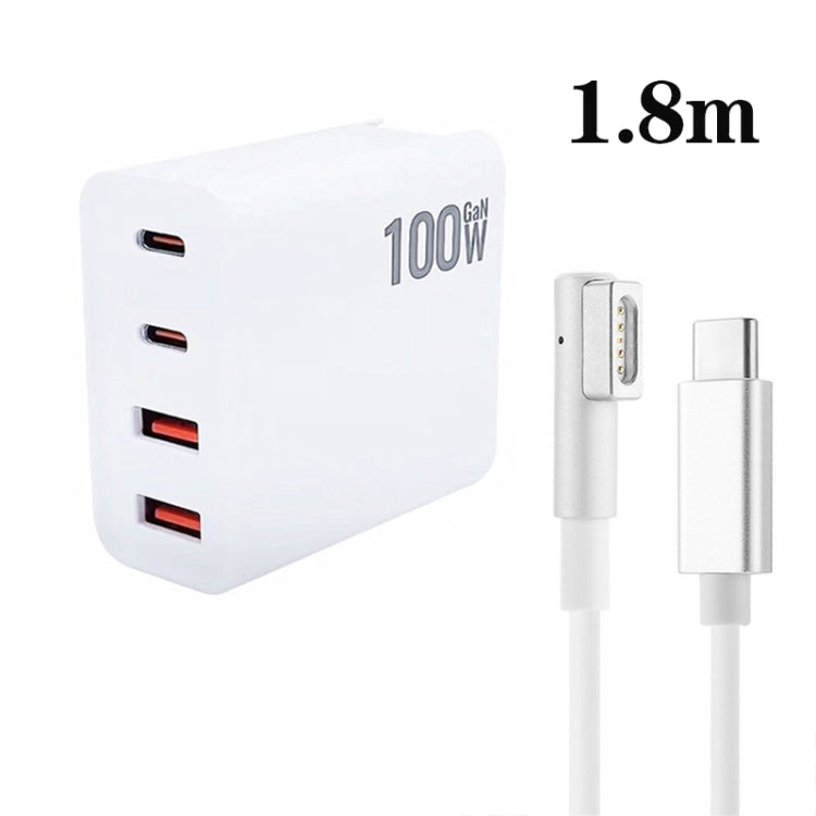 GaN 100W Dual USB+Dual USB-C/Type-C Multi Port Charger with  1.8m Type-C to MagSafe 1 / L Header Data Cable US Plug - Cable & Adapter by buy2fix | Online Shopping UK | buy2fix