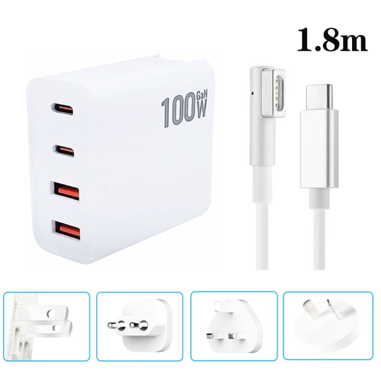 GaN 100W Dual USB+Dual USB-C/Type-C Multi Port Charger with  1.8m Type-C to MagSafe 1 / L Header Data Cable US / EU / UK / AU Plug - Cable & Adapter by buy2fix | Online Shopping UK | buy2fix